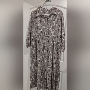 Anthropologie Maeve Brown and White Patterned Dress Size L